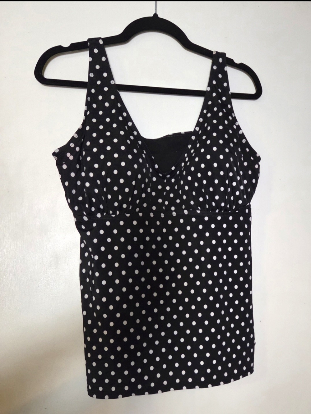 Swimsuits For All Shore Club Black and White Polka Dot Tankini Top Plus Size 22